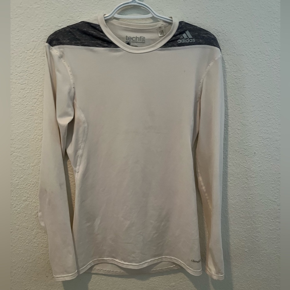 White Tech Fit Addidas Compress Long Sleeve Size M
